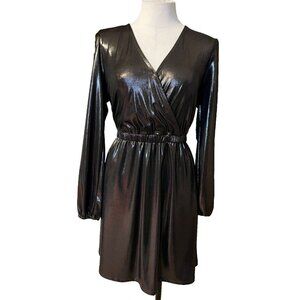 Michael Kors Dress L Large Shiney Black Long Sleeve Stretch Party Cruise Wedding